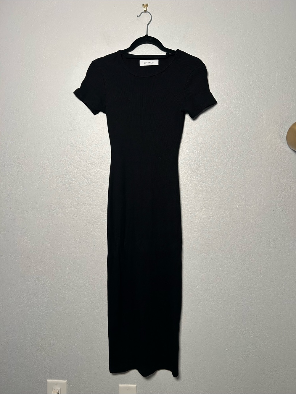 SPRWMN Black Short-Sleeve Crew Neck Ribbed Maxi Dress — Made in USA Medium